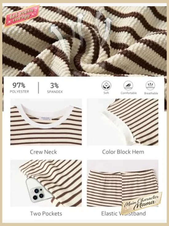 Cute Stripe Knit Lounge Set 2 Piece Shorts Matching Outfit Y2K Chic - Picture 3 of 7